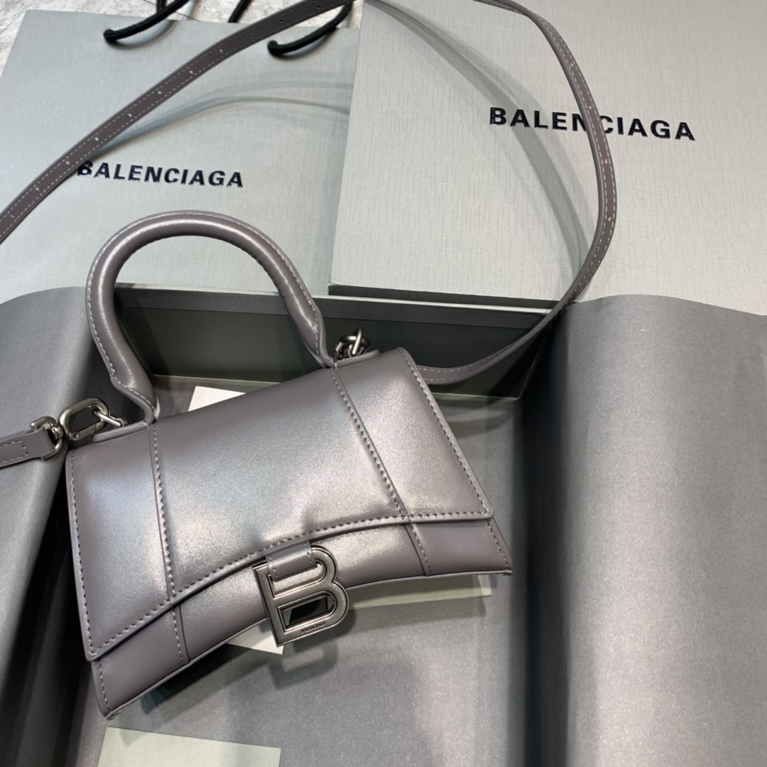 Balenciaga Hourglass XS Handbag Box Calfskin Shoulder Bag Dark Gray